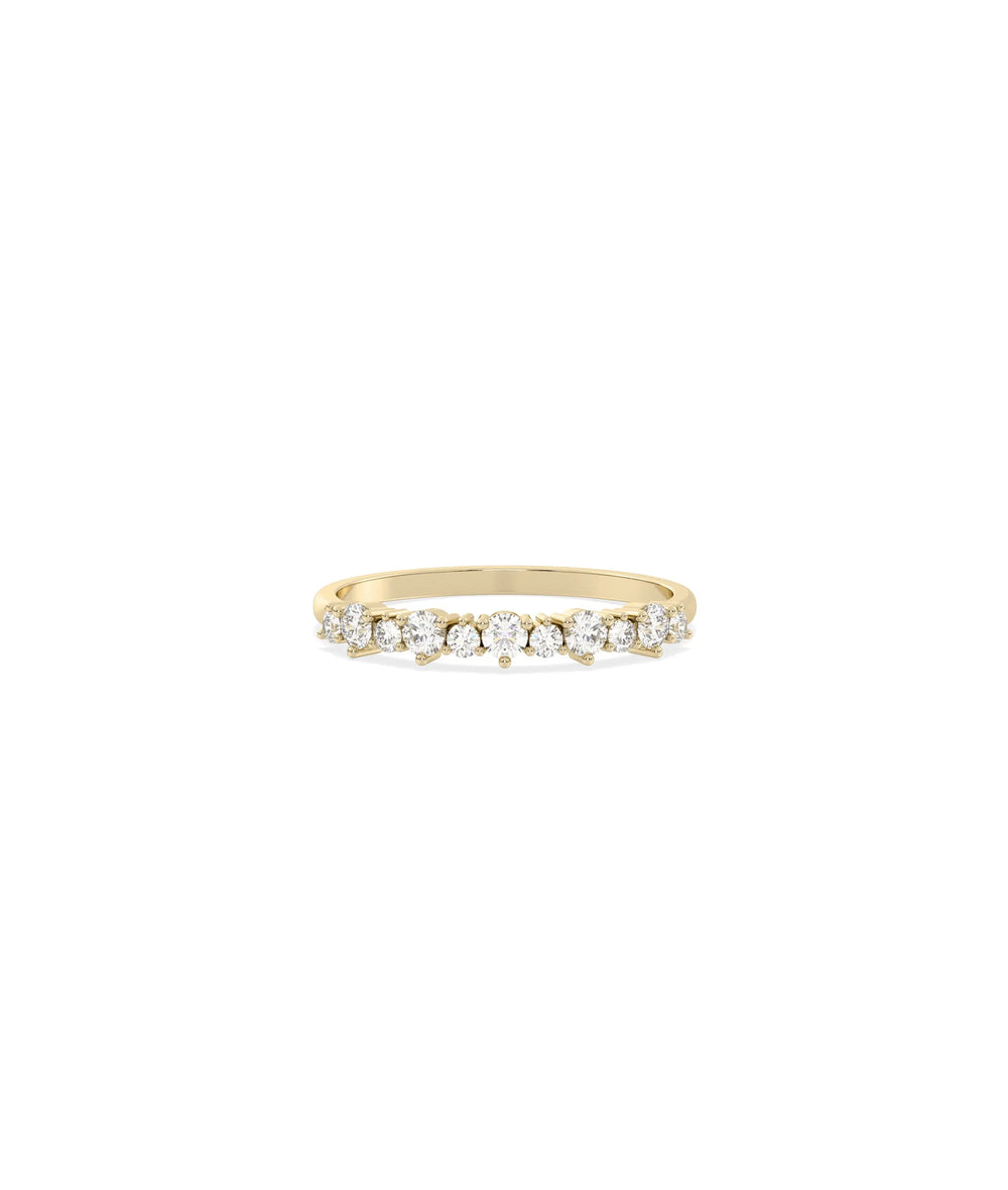 Diamond Cluster Band Ring in yellow gold with grouped diamonds on slim 1.5mm band