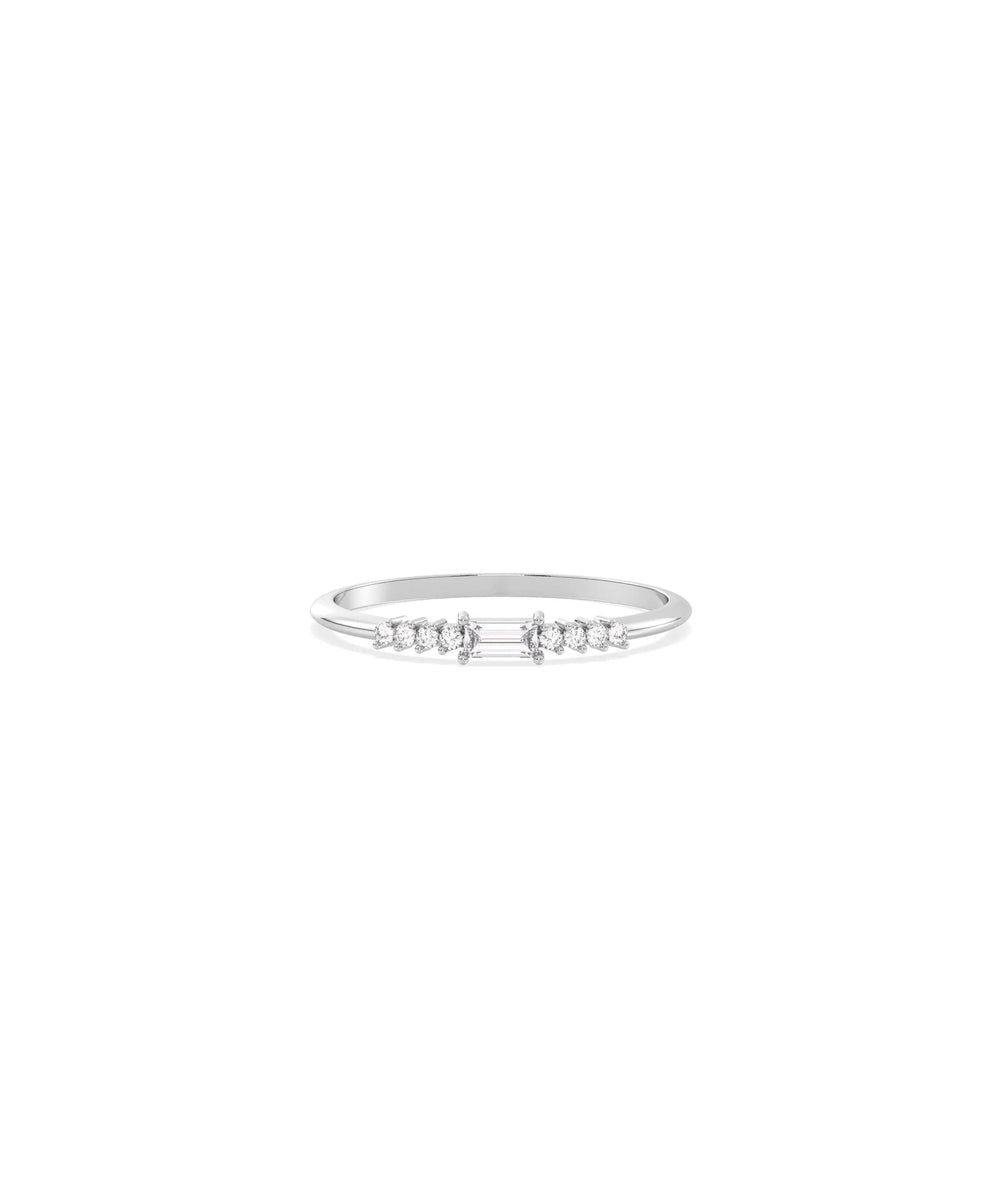 White gold Diamond Baguette and Line Band Ring featuring baguette and round diamonds