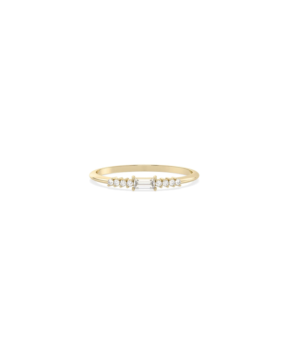 Diamond Baguette and Line Band Ring in yellow gold with mixed diamond shapes
