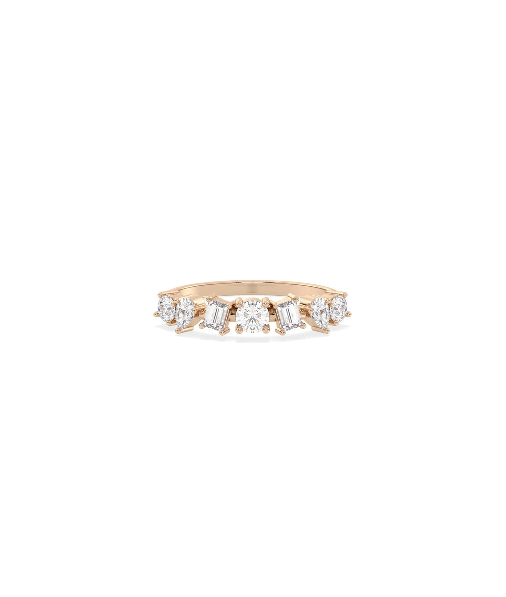 Rose gold Multi Shape Solitaire Diamond Band Ring with artistic multi-cut design