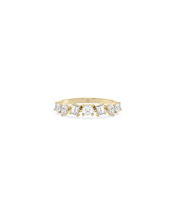 Multi Shape Solitaire Diamond Band Ring in yellow gold with varied diamond cuts