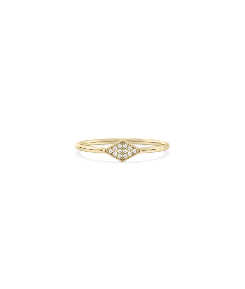 Diamond Shape Pave Band Ring in yellow gold with geometric diamond motif and sparkle