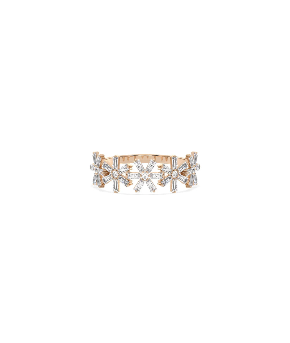 Rose gold Diamond Flower Band Ring with romantic nature-inspired floral pattern