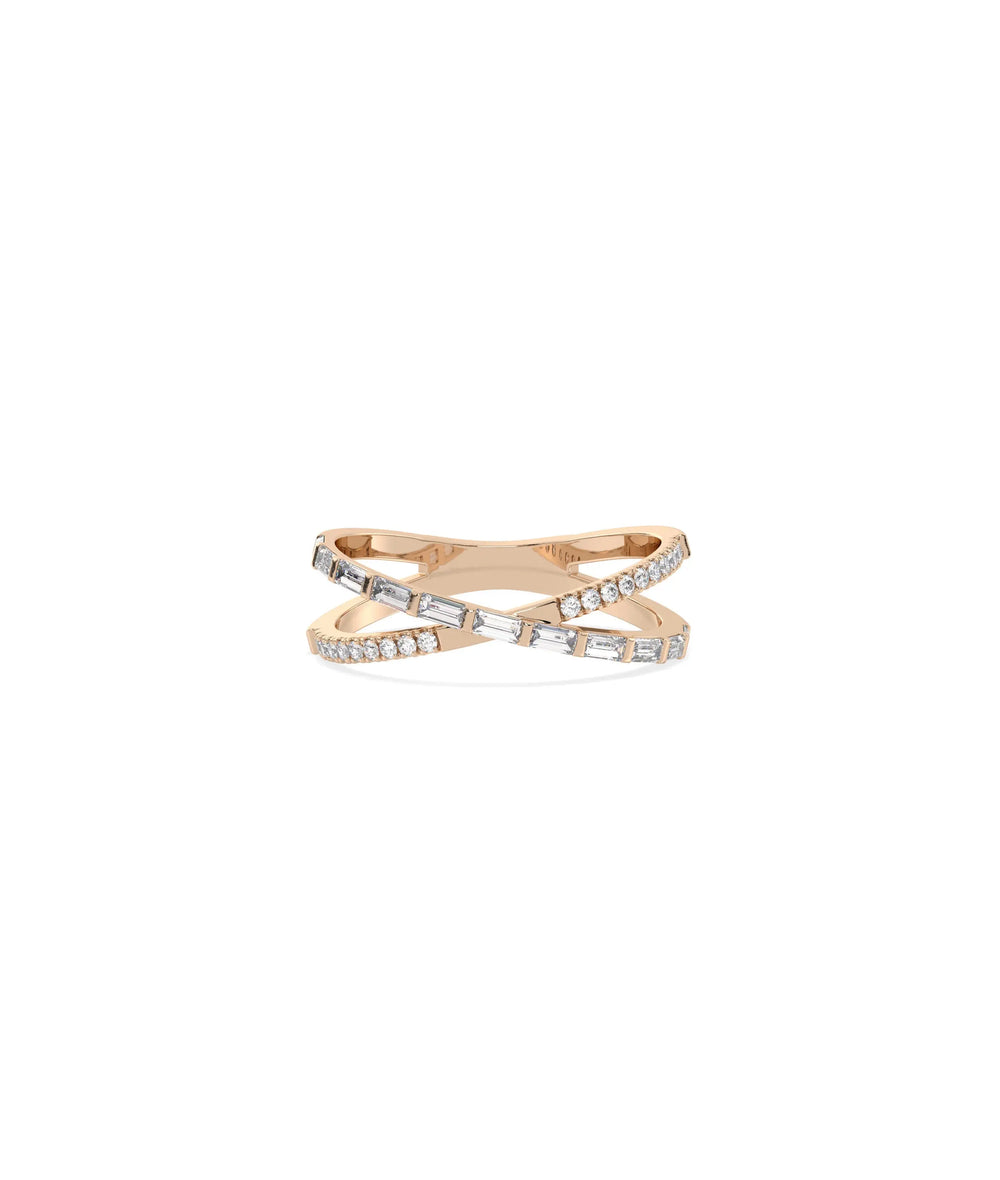 Rose gold Diamond Criss Cross Ring with bold architectural criss cross pattern