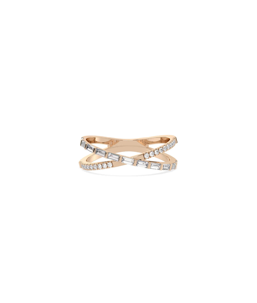 Rose gold Diamond Criss Cross Ring with bold architectural criss cross pattern
