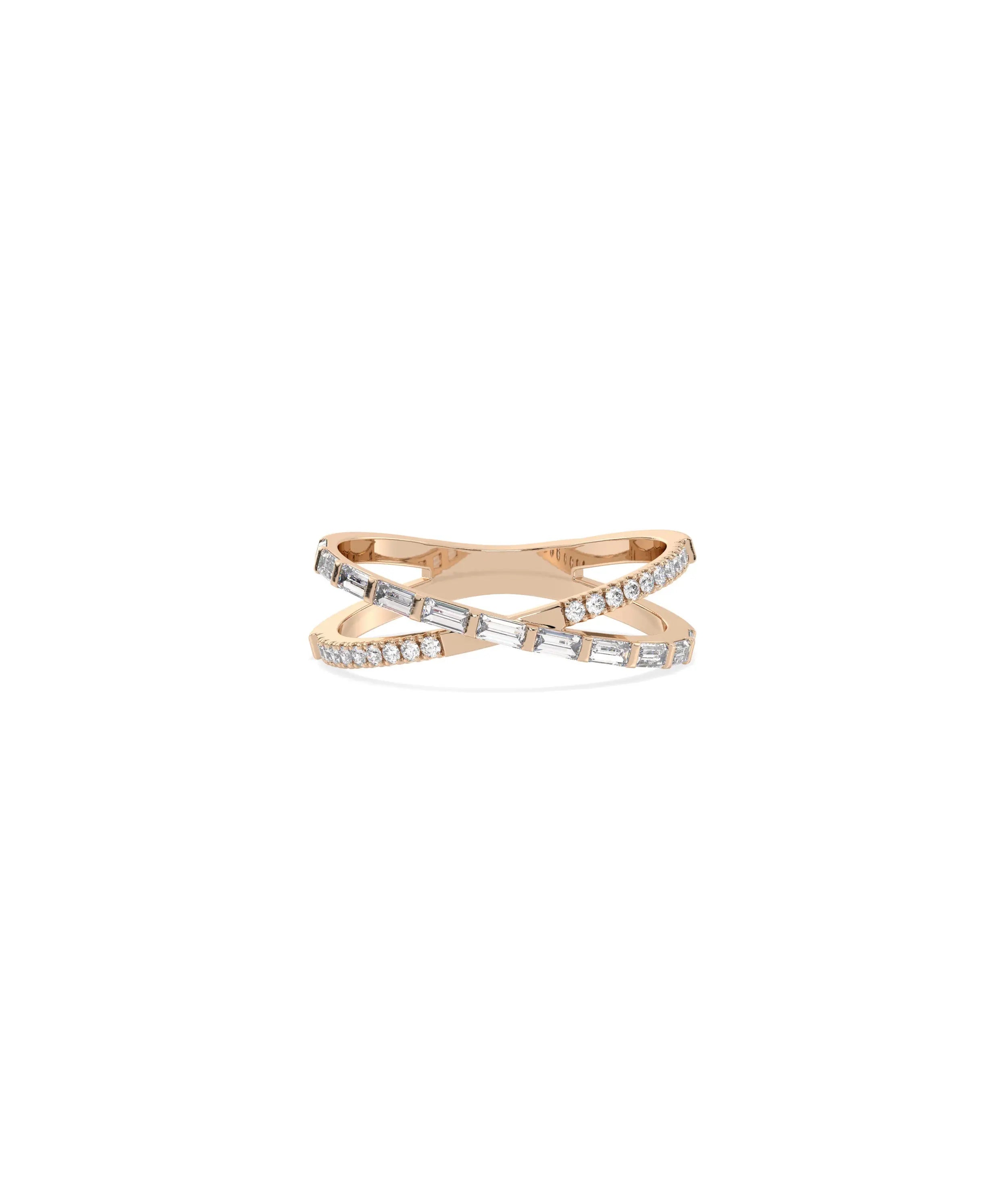 Rose gold Diamond Criss Cross Ring with bold architectural criss cross pattern