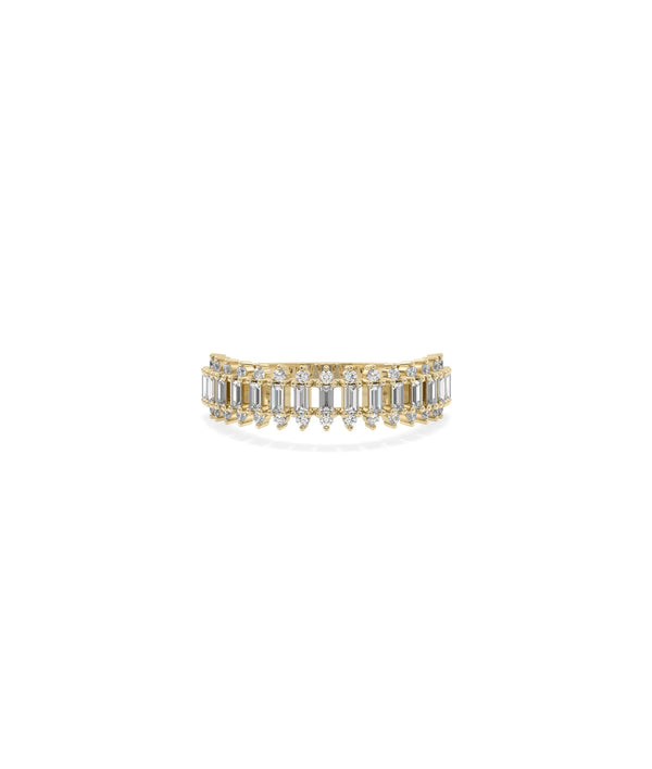 Diamond Baguette Band Ring yellow gold front view with geometric pattern