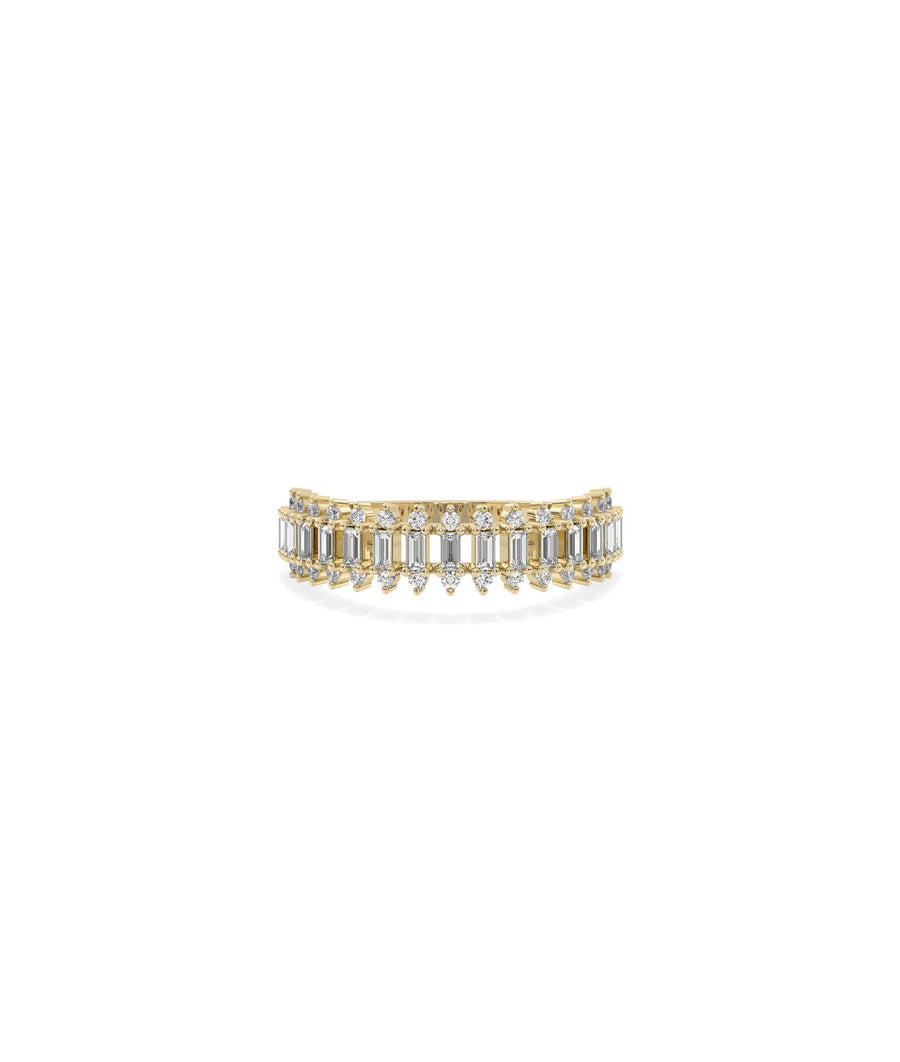 Diamond Baguette Band Ring yellow gold front view with geometric pattern