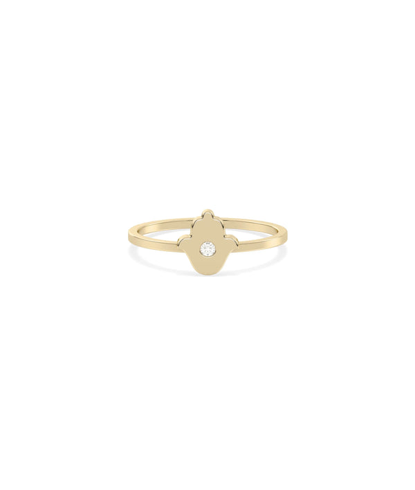 Diamond Bezel Hamsa Ring in yellow gold with protective hamsa hand symbol