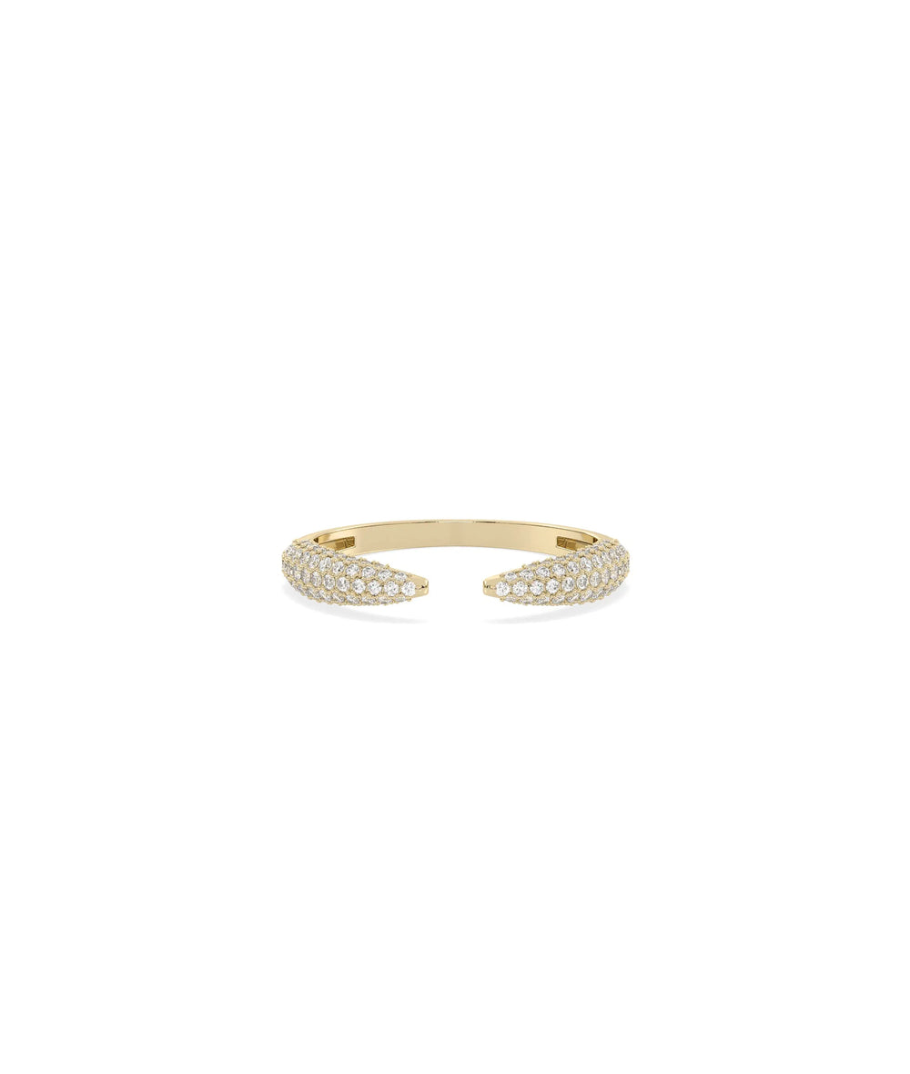 Gold Pave Split Ring in yellow gold with divided band and pave diamond detailing