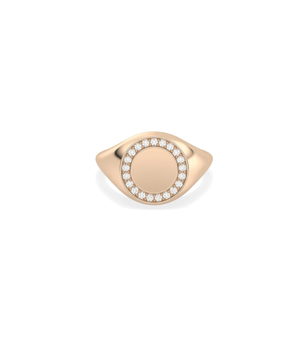 Rose gold Diamond Outline Circle Signet Ring with bold circular diamond design