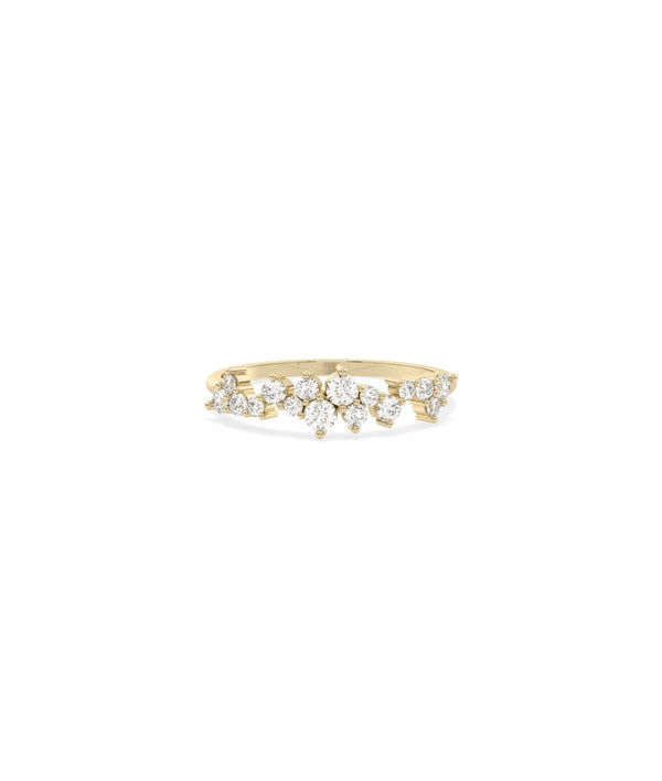 Diamond Cluster Band Ring in yellow gold with grouped diamonds on wide 6mm band