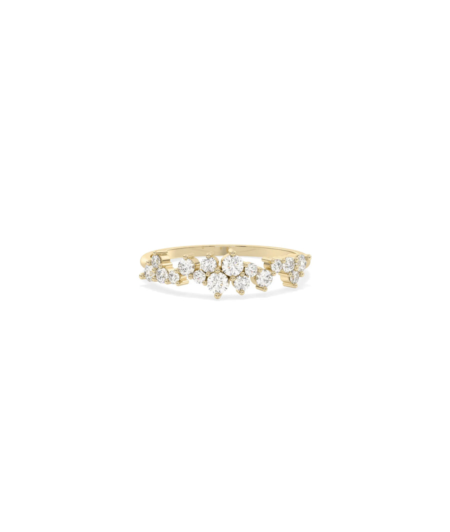 Diamond Cluster Band Ring in yellow gold with grouped diamonds on wide 6mm band