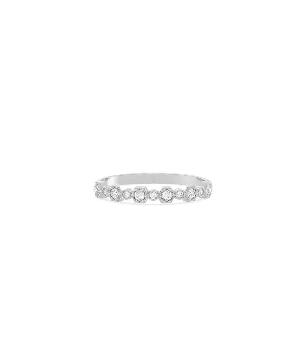 White gold Diamond Alternating Band Ring with brilliant spaced diamond design