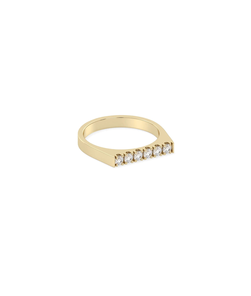 Side angle of Diamond Table Top Flat Band Ring showing flat comfortable profile
