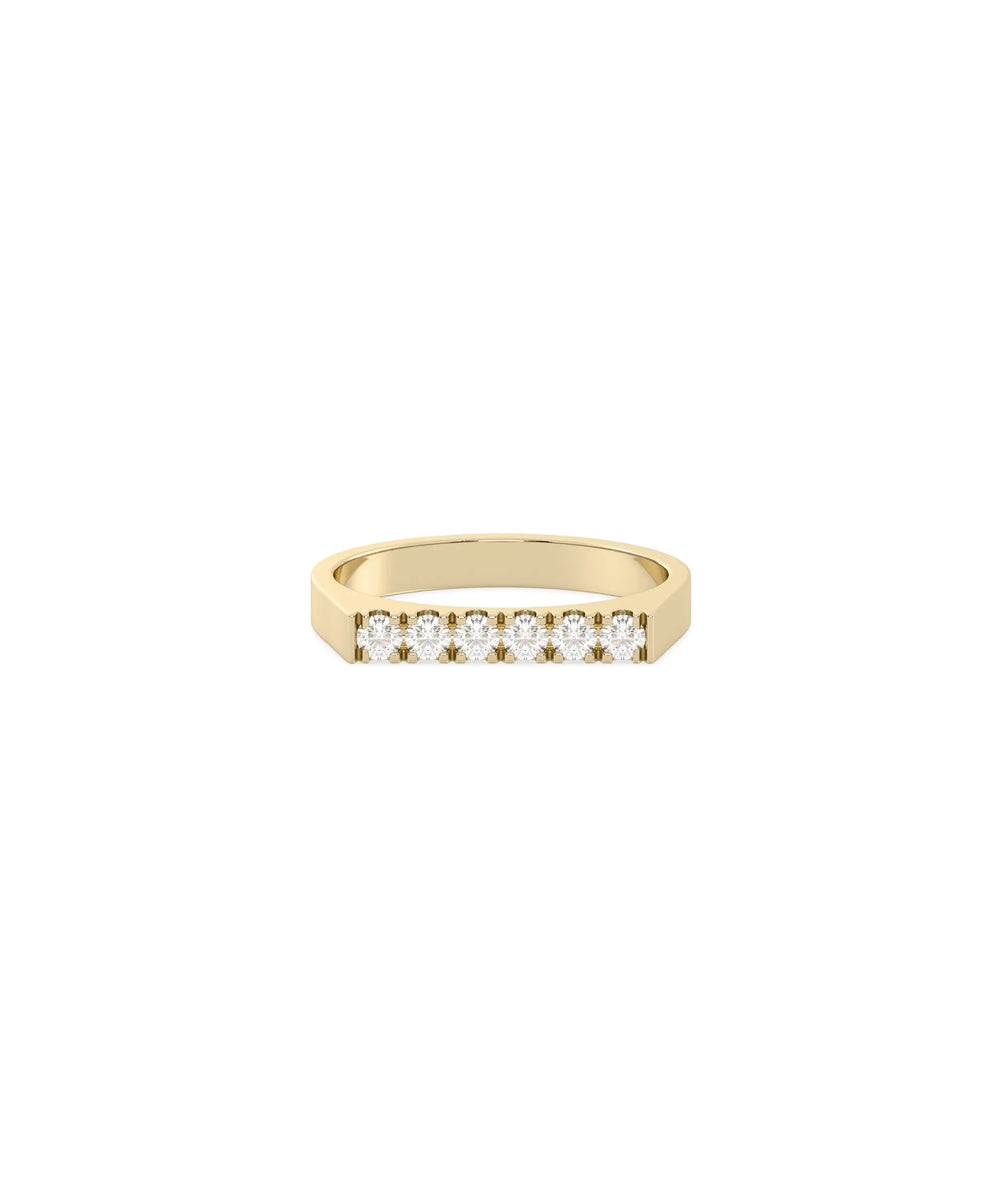 Diamond Table Top Flat Band Ring in yellow gold with wide 2.8mm band and flush diamonds