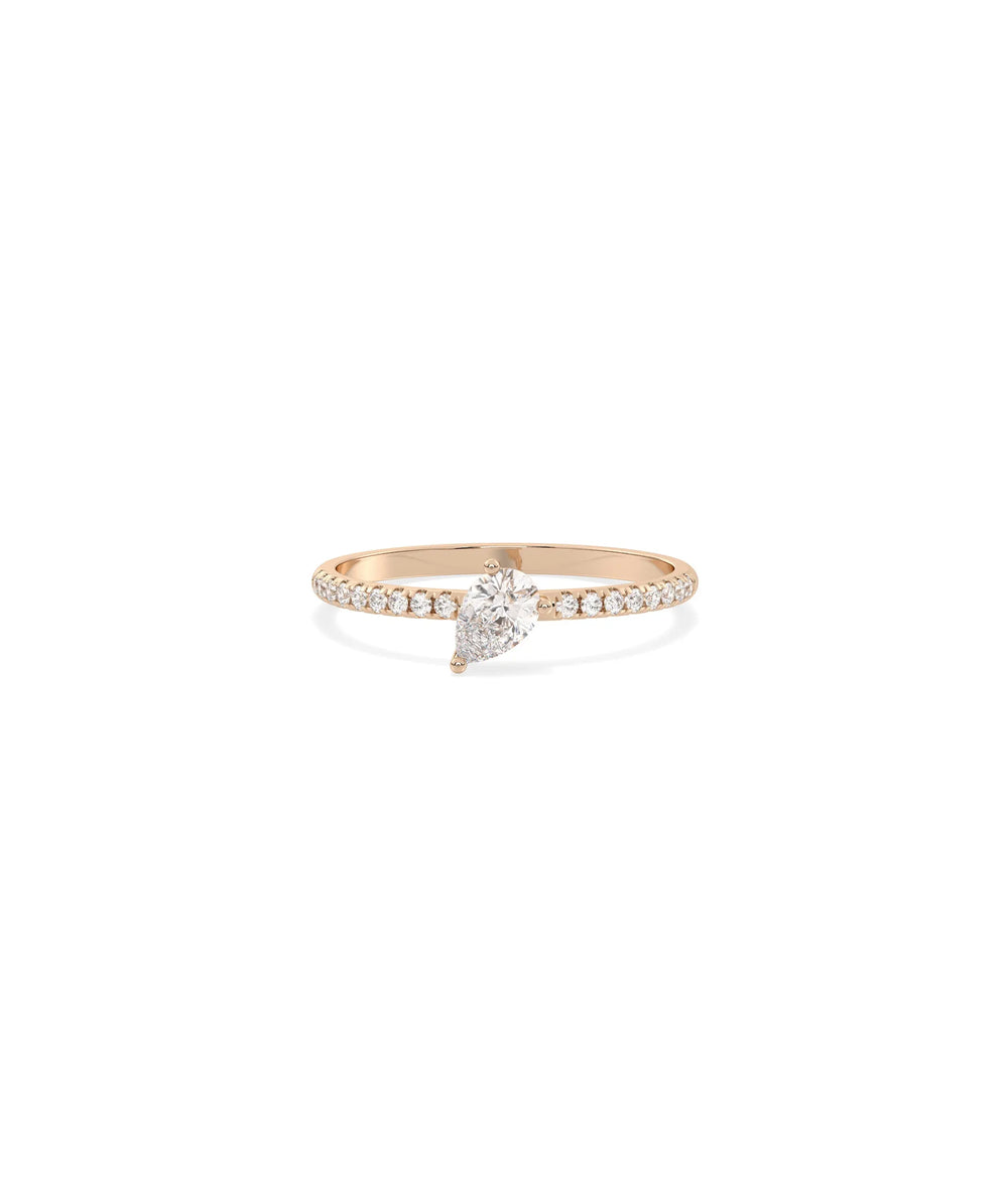 Rose gold Solitaire Diamond Band Ring with brilliant center diamond and band accents