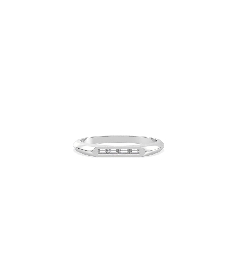 Diamond Baguette Signet Band Ring in white gold featuring step-cut baguette sparkle