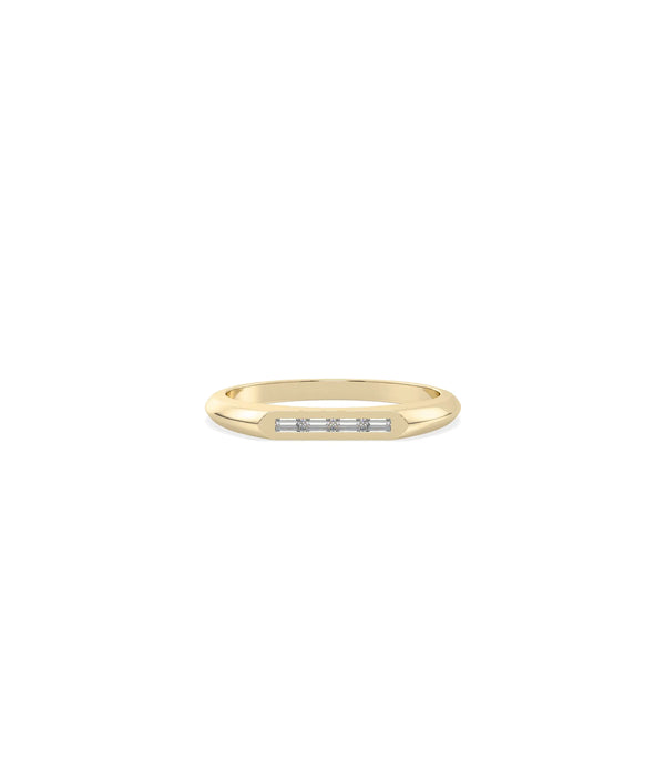 Diamond Baguette Signet Band Ring in yellow gold with baguette diamonds on band