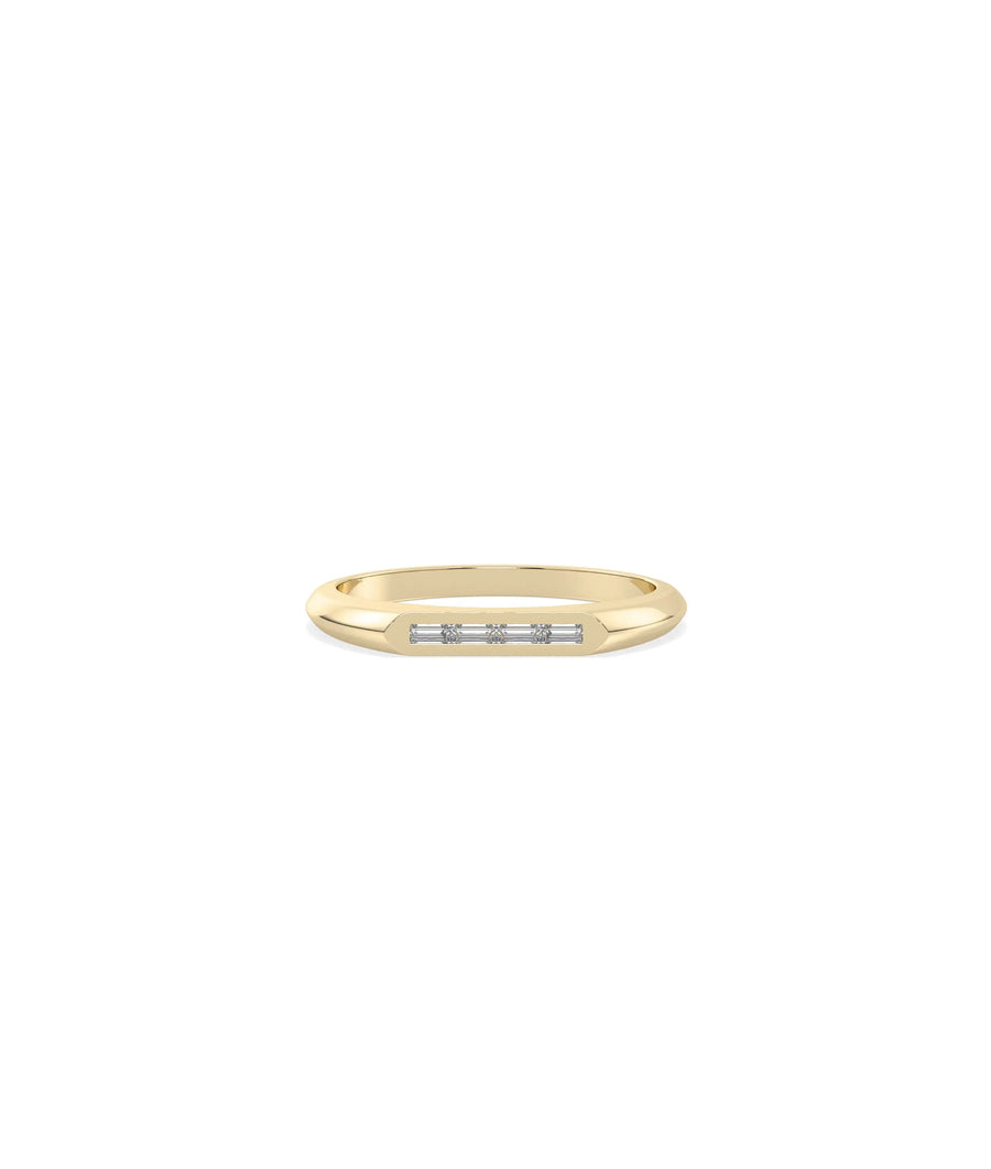 Diamond Baguette Signet Band Ring in yellow gold with baguette diamonds on band