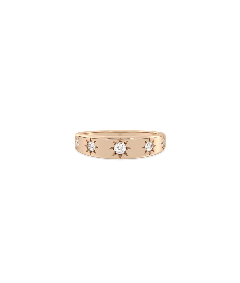 Rose gold Diamond Starburst Band Ring with dramatic astronomical-inspired starburst motifs