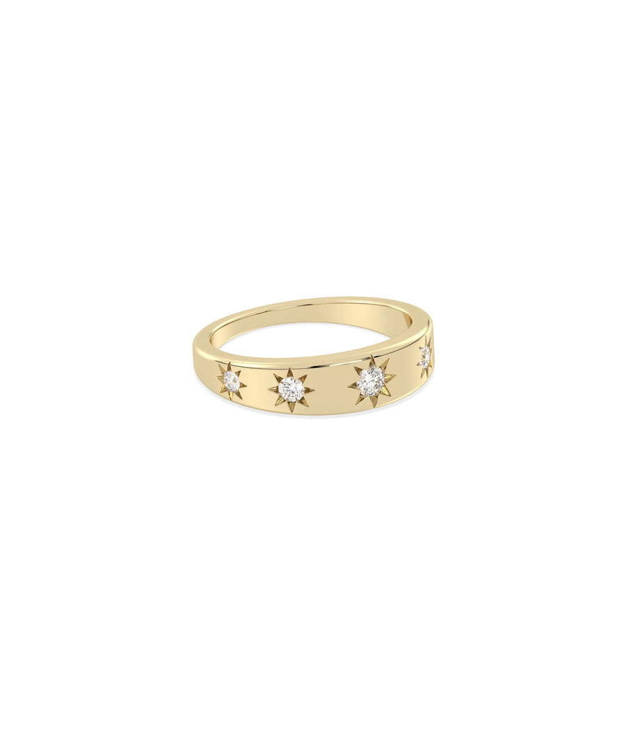 Side view of Diamond Starburst Band Ring showing 5.5mm width and celestial detail