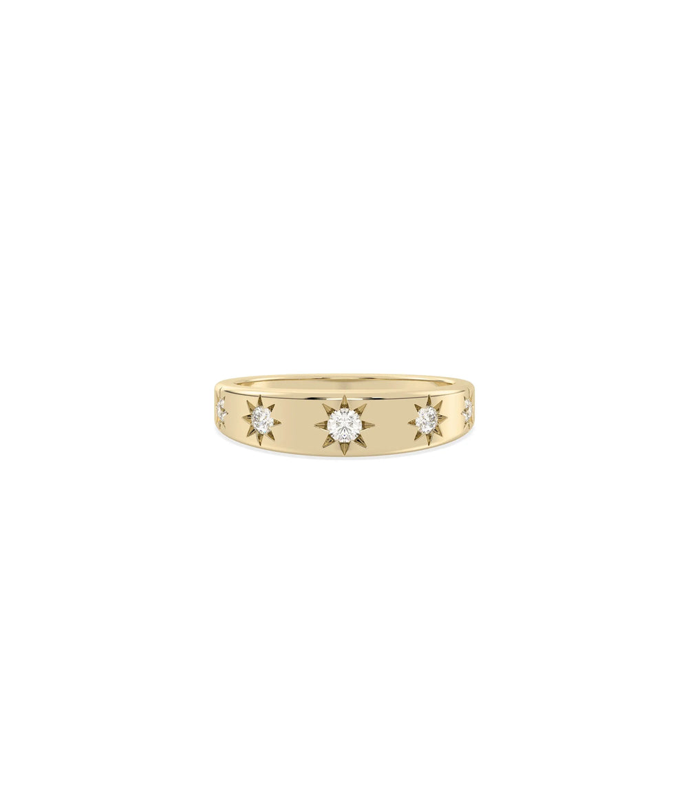 Diamond Starburst Band Ring in yellow gold with bold radiating starburst patterns