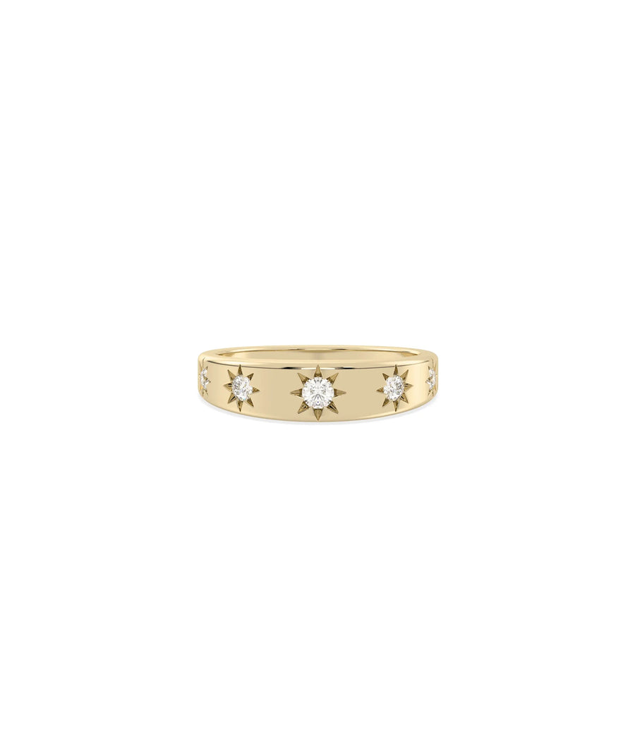 Diamond Starburst Band Ring in yellow gold with bold radiating starburst patterns