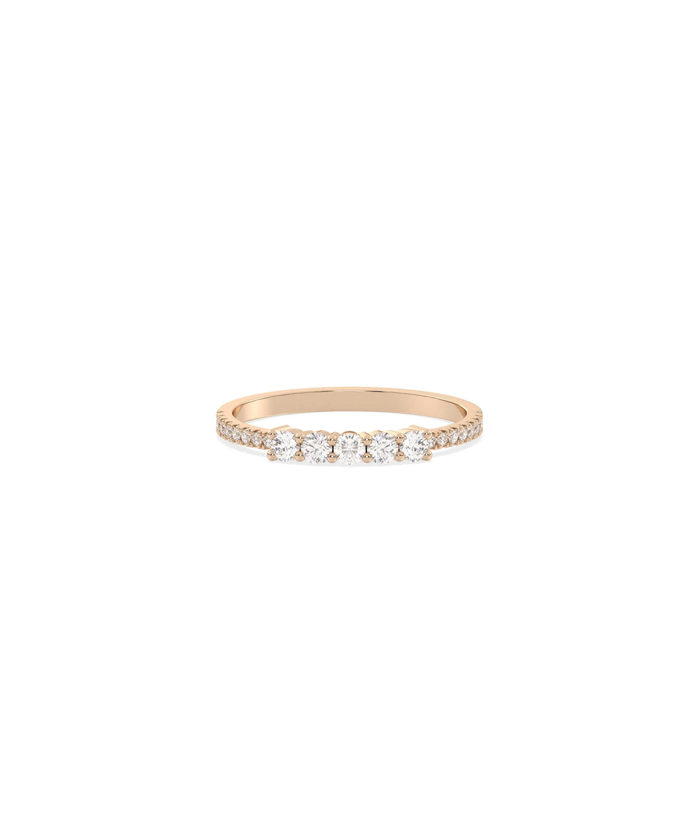 Rose gold 5 Stone Diamond Band Ring with balanced five-diamond arrangement