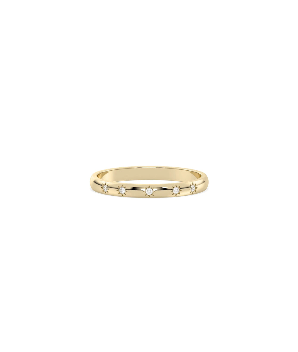 Diamond Starburst Band Ring in yellow gold with radiating starburst patterns
