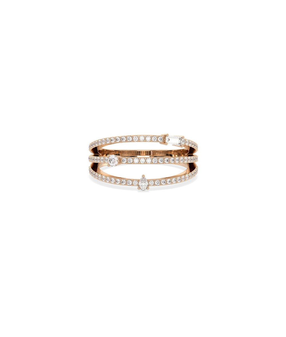 Rose gold 3 Row Diamond Band Ring with luxurious triple-row diamond arrangement