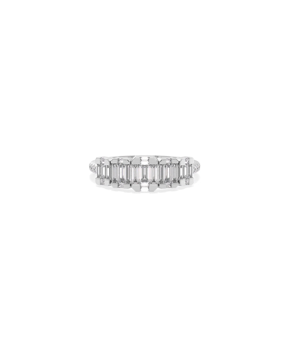 Diamond Illusion Set Band Ring in white gold with round and baguette illusion sparkle