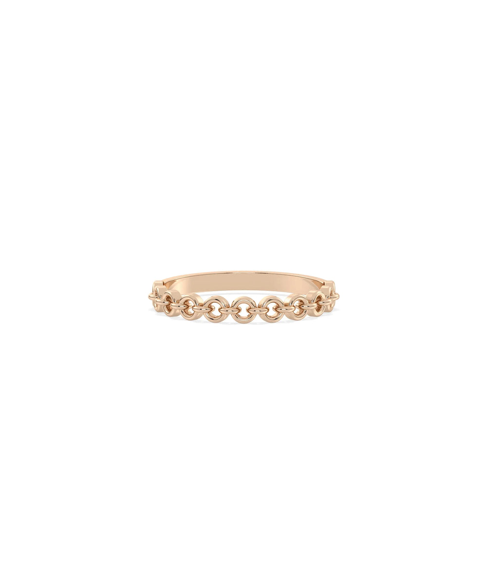 Rose gold circle ring featuring beautiful chain-inspired link pattern detail