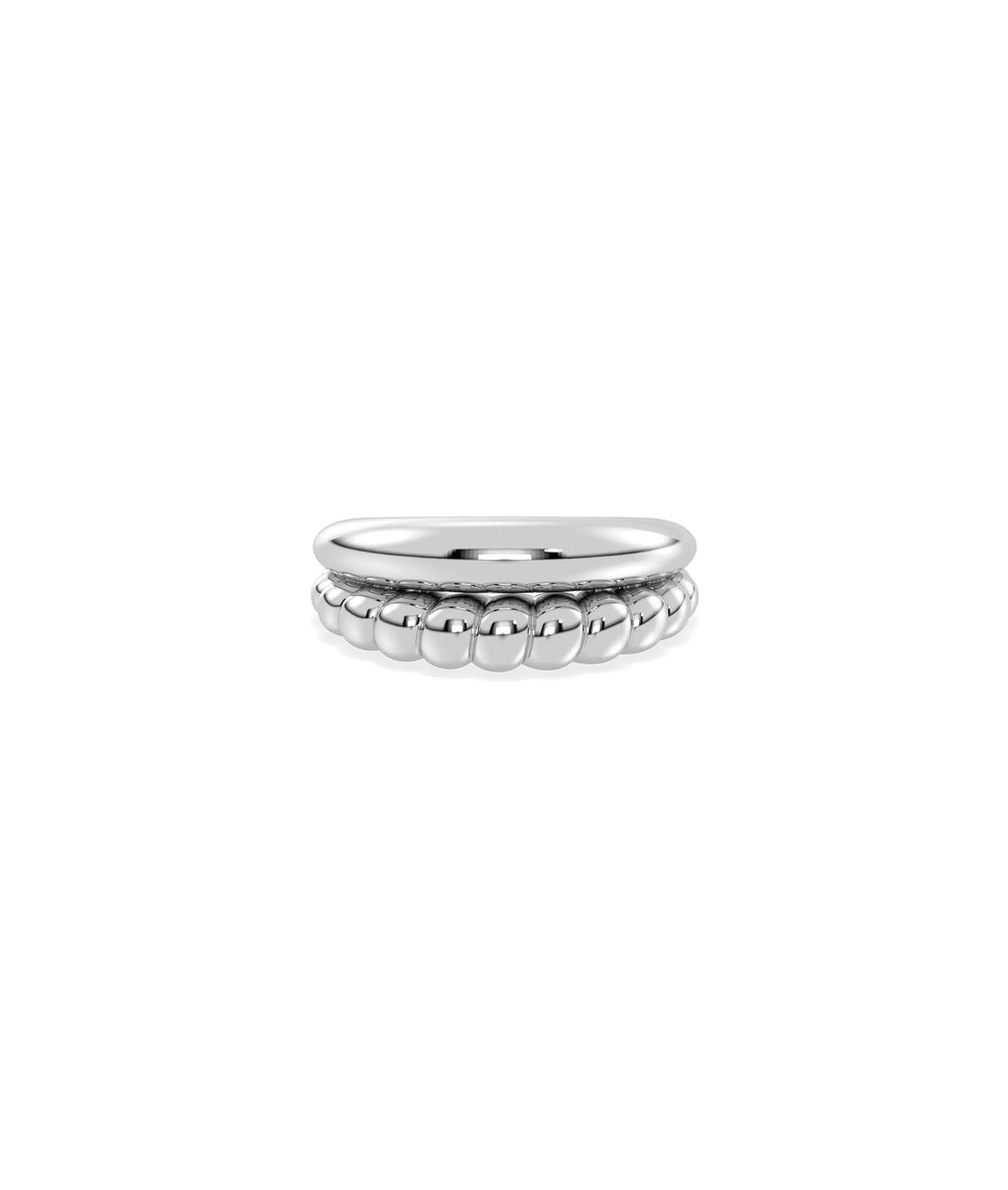 White gold 2 Row Gold Bubble and Twist Ring featuring playful bubble and elegant twist