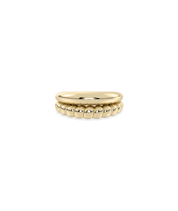 2 Row Gold Bubble and Twist Ring in yellow gold with bubble and twisted rope rows
