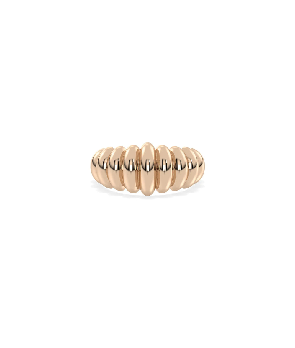 Rose gold graduating ring featuring fluted detailing and comfortable fit