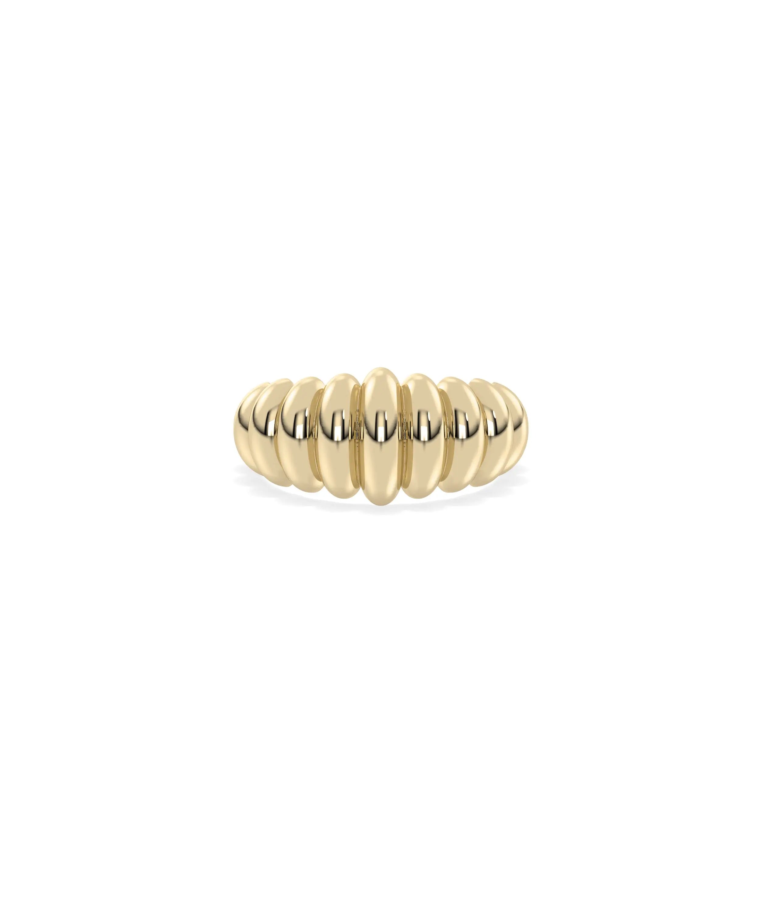 Fluted Graduating Gold Band Ring yellow gold showcasing tapered width design