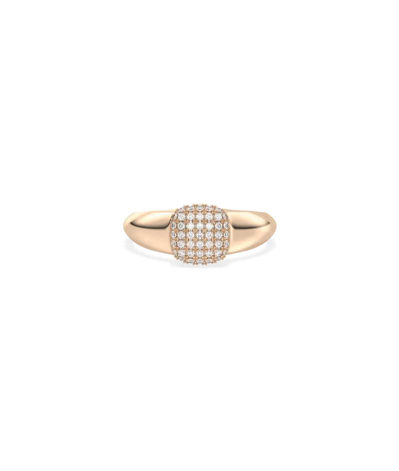 Rose gold Diamond Pave Cushion Signet Ring with luxurious cushion pave detail