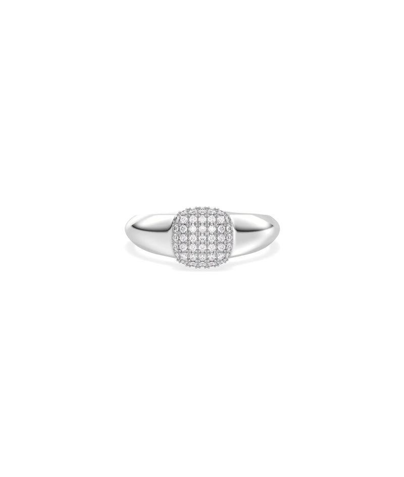 Diamond Pave Cushion Signet Ring in white gold featuring sparkling pave coverage
