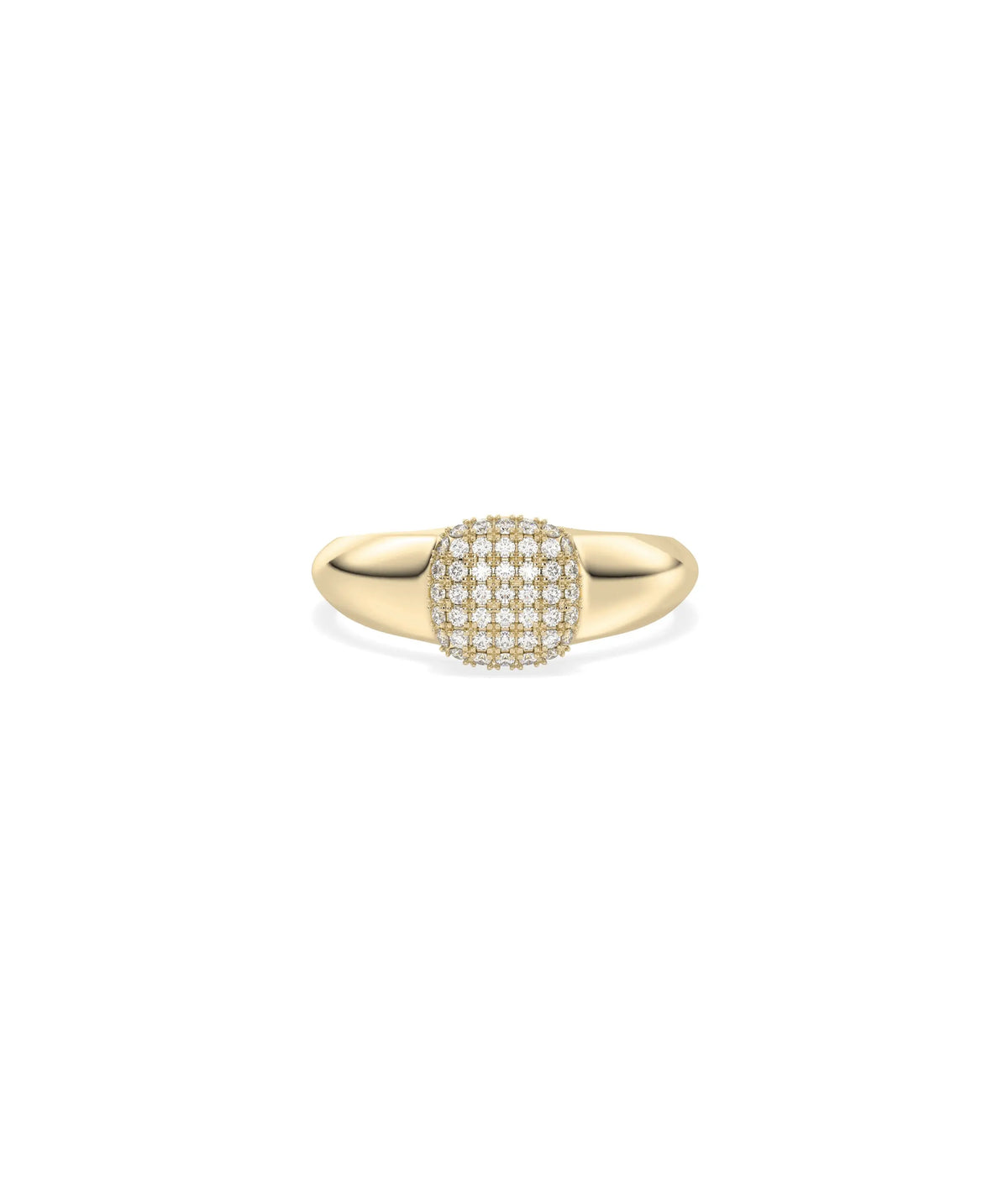 Diamond Pave Cushion Signet Ring in yellow gold with pave-covered cushion face