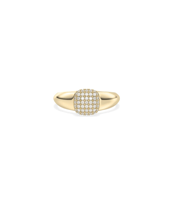 Diamond Pave Cushion Signet Ring in yellow gold with pave-covered cushion face