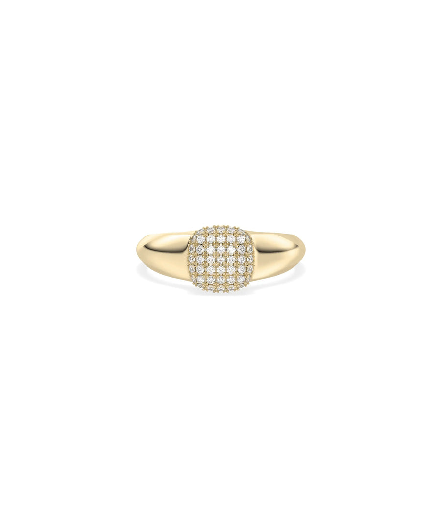 Diamond Pave Cushion Signet Ring in yellow gold with pave-covered cushion face