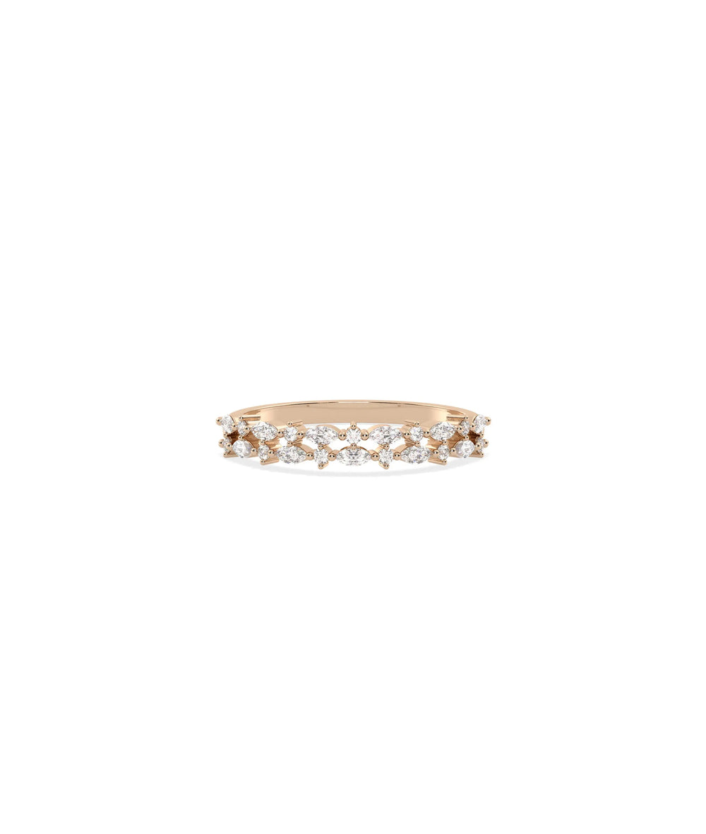 Rose gold 2 Row Diamond Band Ring with elegant mixed-cut diamond arrangement