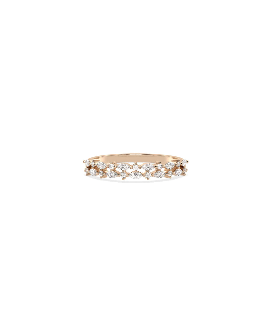Rose gold 2 Row Diamond Band Ring with elegant mixed-cut diamond arrangement