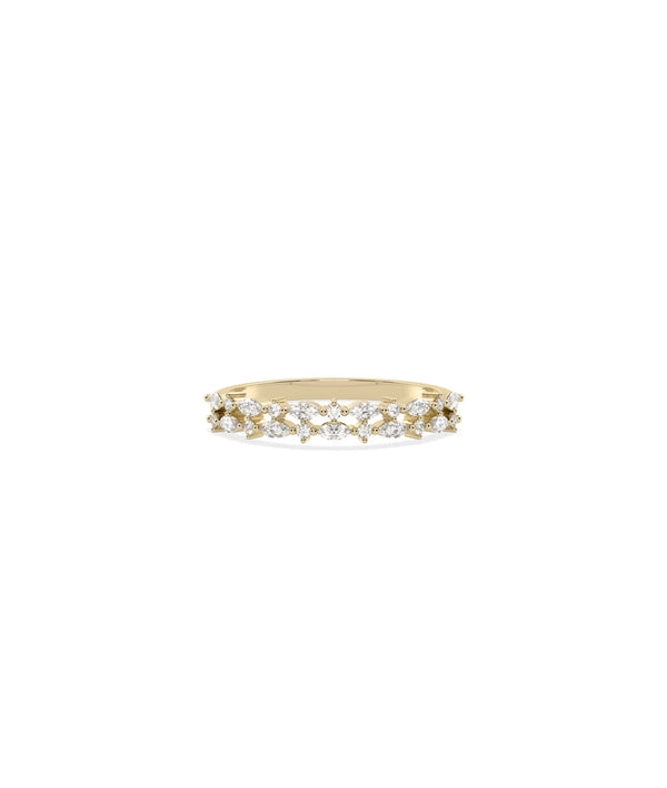2 Row Diamond Band Ring in yellow gold with round and marquise diamonds