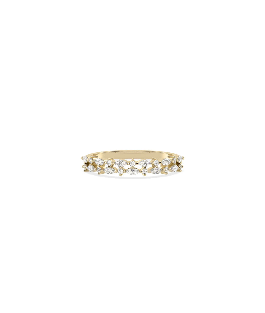 2 Row Diamond Band Ring in yellow gold with round and marquise diamonds