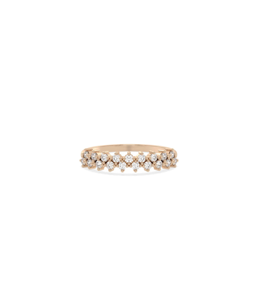 Rose gold 2 Row Diamond Cluster Ring with dimensional cluster formations