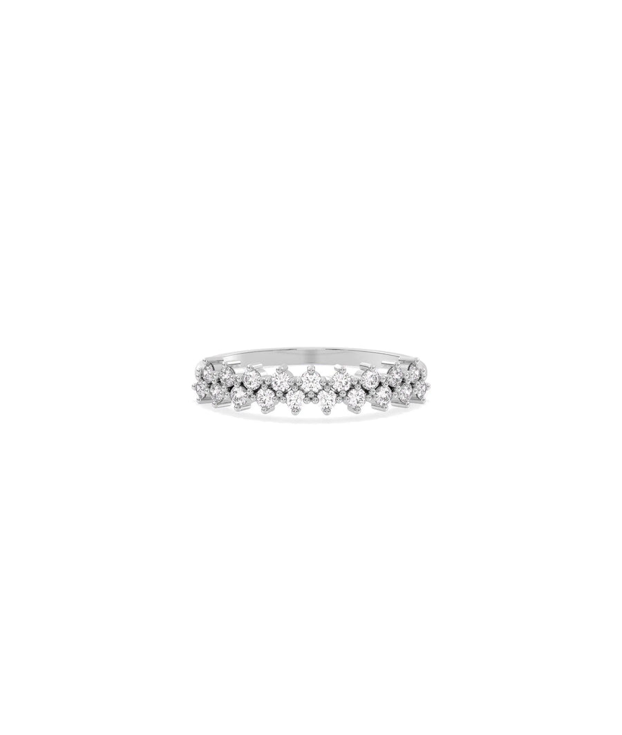 2 Row Diamond Cluster Ring in white gold featuring two-row sparkle with clusters