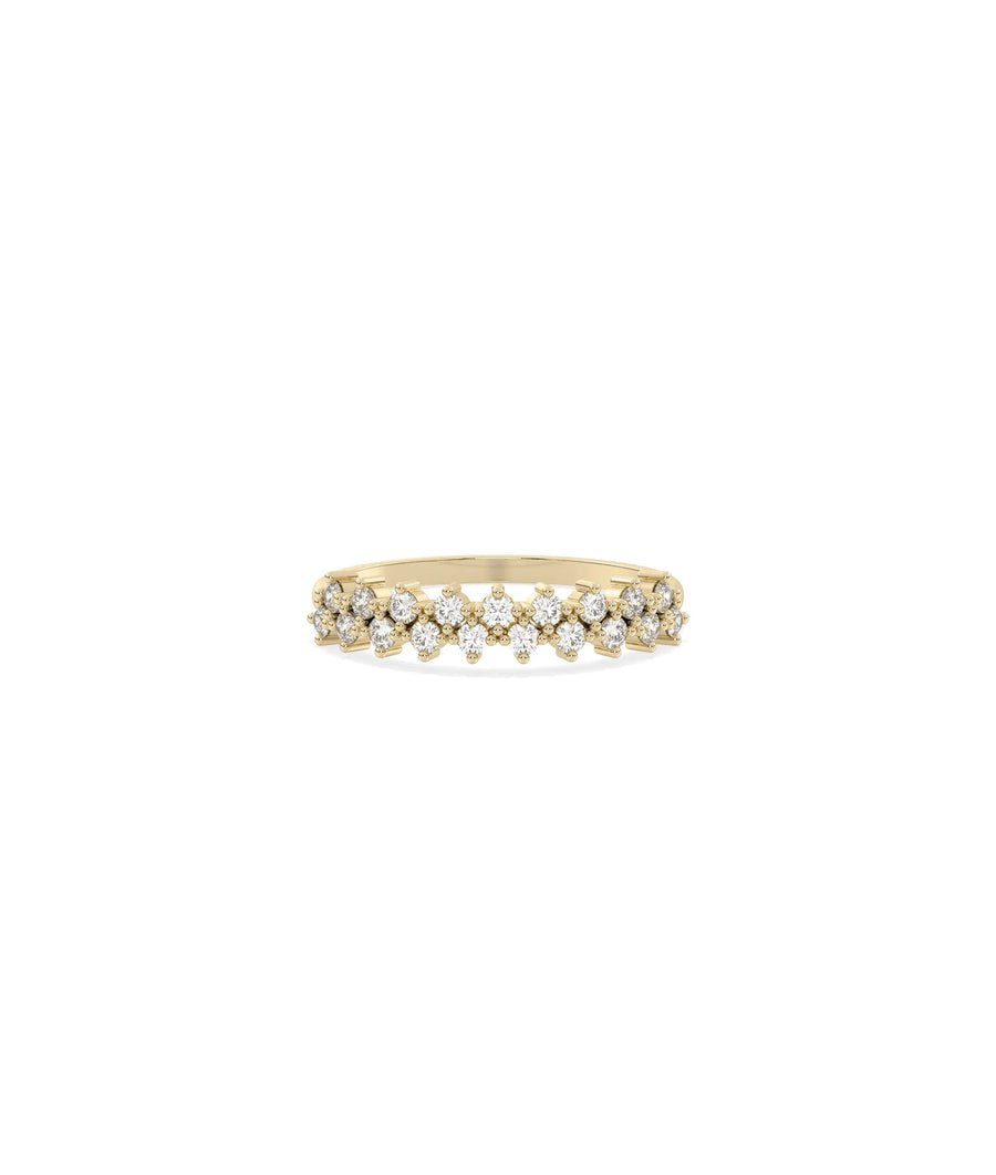 2 Row Diamond Cluster Ring in yellow gold with dual rows and diamond clusters