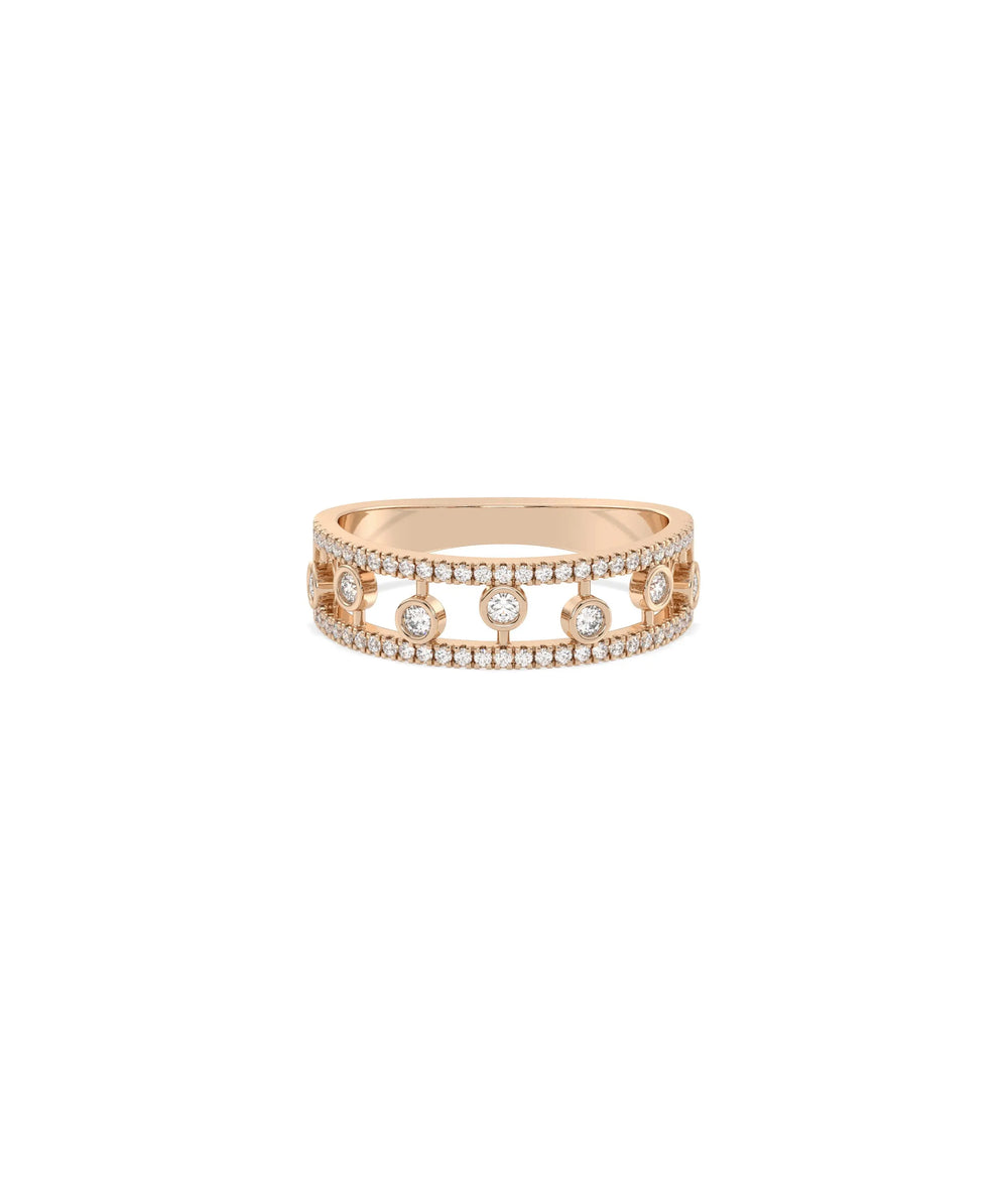 Rose gold Diamond 2 Line Band Ring with Clusters featuring dimensional accents